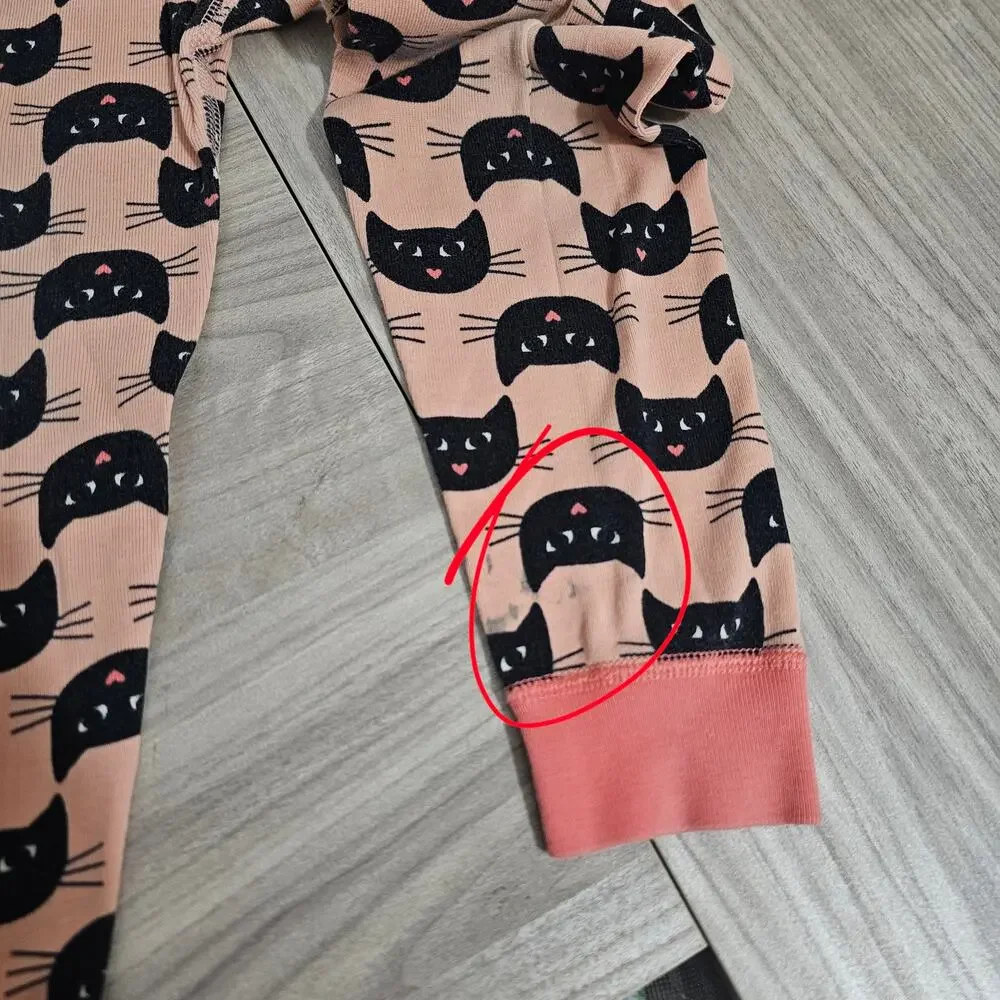 Hanna Andersson Pajama Set Pink Black Cat Face Long Sleeve Girls US 4